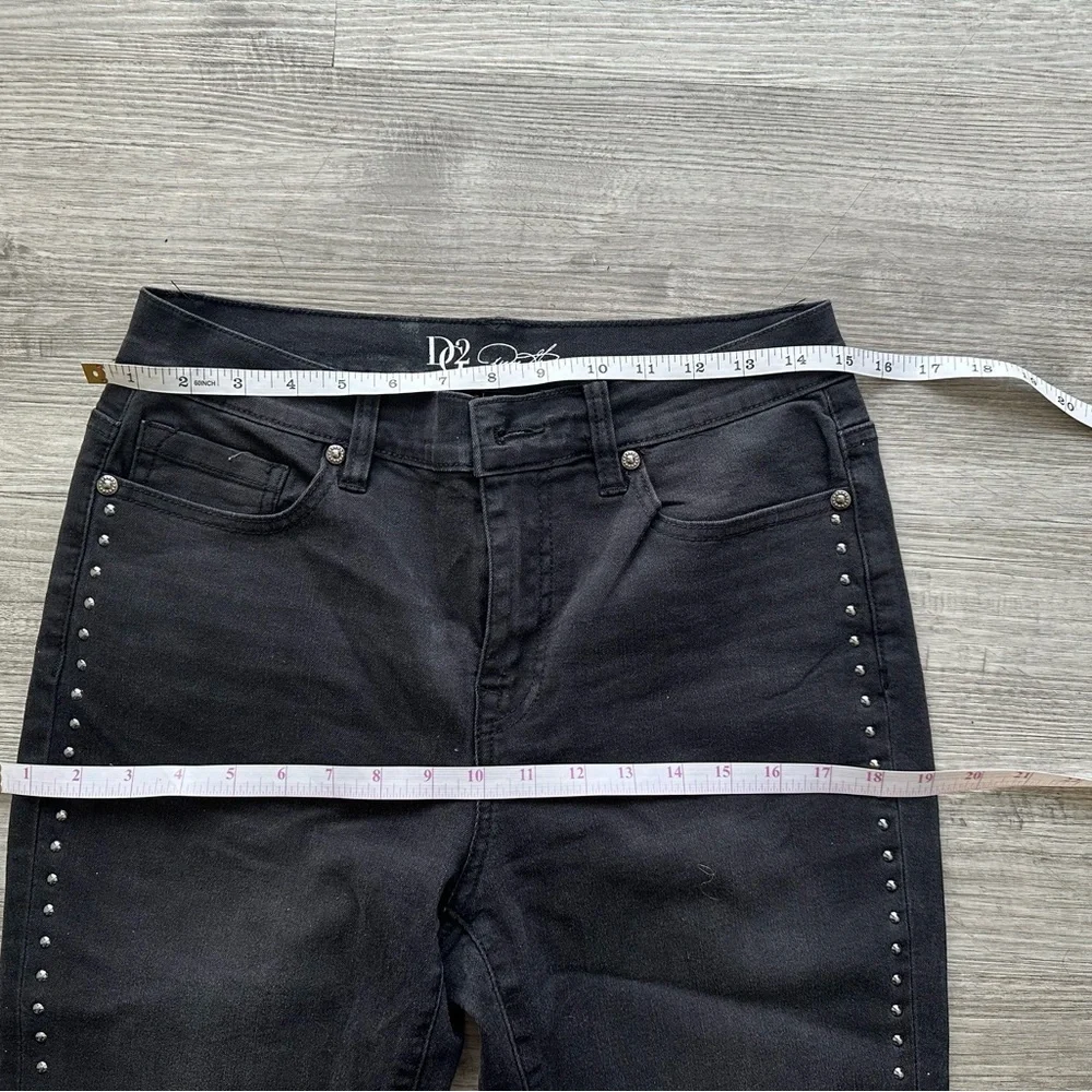 DG2 Diane Gilman Embelish Side Stripe Fringe-Hem cropped Jean Black Sz 6P